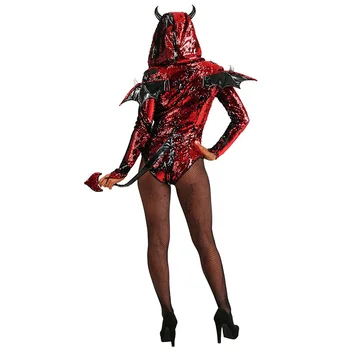 Костюм для косплея на Хэллоуин Сценическое представление на Хэллоуин Ролевая игра Костюм адского дьявола с блестками Забавный маскарадный костюм