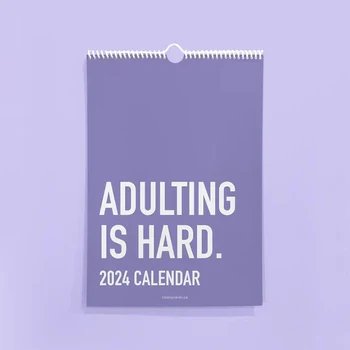 Взрослеть сложно Календарь на 2024 год 12-месячный Вдохновляющий настенный календарь с ежедневными блокнотами, листающий Ежемесячный настенный календарь
