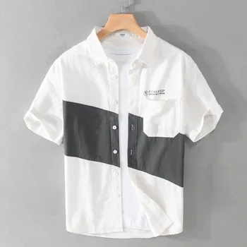 922 Летняя модная шикарная мужская рубашка в стиле пэчворк с однобортным карманом и коротким рукавом, Красивая Повседневная свободная блузка в японском стиле, топ