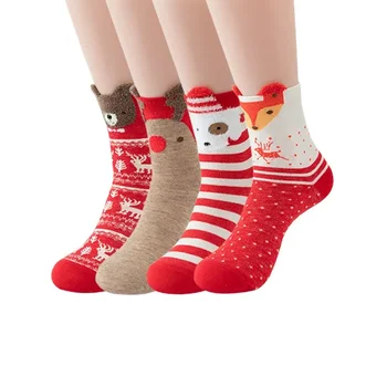 Рождественские носки с рисунком мультяшного медведя Большие красные носки Женские носки Tide Year Рождественские хлопчатобумажные носки средней длины