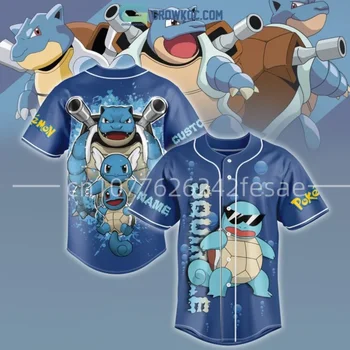 Новая Бейсбольная Майка Pokemon Blastoise Мужская и Женская Спортивная Одежда с коротким рукавом Pikachu Custom Name Baseball Jersey