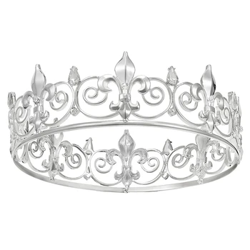 2X Royal King Crown Для Мужчин - Металлические Короны И Диадемы Для принцев, Круглые Шляпы Для Празднования Дня рождения, Средневековые аксессуары (Серебро)