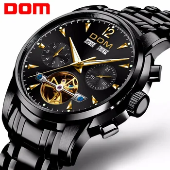 Мужские механические часы бренда DOM, светящийся браслет из нержавеющей стали, роскошные выдолбленные дизайнерские часы M-75BK