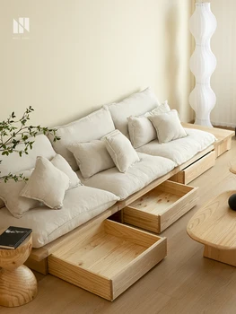Японский стиль бревенчатый диван из массива ясеня в скандинавском стиле для гостиной, съемные татами, бесшумная ветровая кабина