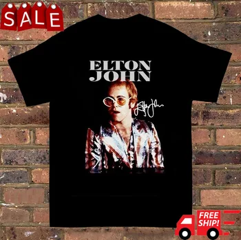 Фирменная футболка Элтона Джона из хлопка с коротким рукавом, черная, мужская, размер от S до 5XL