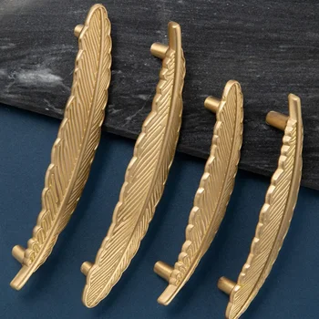 Мебельные ручки в форме перьев из цельной латуни, золотые ручки для шкафов и креативные ручки для дверцы шкафа Для мебельной фурнитуры