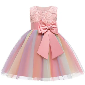 Летнее кружевное платье с цветочным узором для маленьких девочек, одежда для дня рождения, свадебные детские вечерние платья принцессы, Рождественская детская одежда