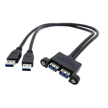 Двухпортовый высокоскоростной зарядный кабель для передачи данных USB 3.0, от мужчины к женщине, с отверстиями для винтов, которые можно закрепить на панели корпуса, 9-кор