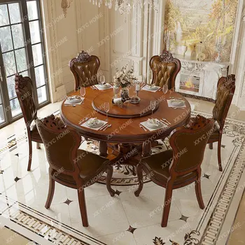 Круглый стол в американском стиле для гостиной, круглый обеденный стол из массива дерева, высококачественная комбинация обеденного стола и стула