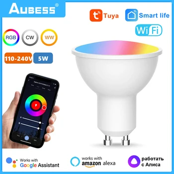TUYA Wifi Smart GU10 Лампочка Прожектор RGB + CCT 100-240 В Светодиодная Лампочка Голосовое Управление Работа С Alexa Google Home Яндекс Алиса