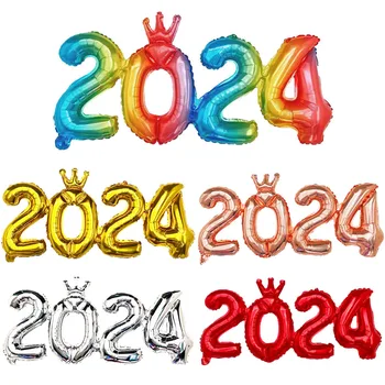 Новогодние 2024 Воздушные шары с цифрами Креативное подключение Цифровой Воздушный шар из алюминиевой фольги С Новым годом Рождественские Украшения для домашней вечеринки