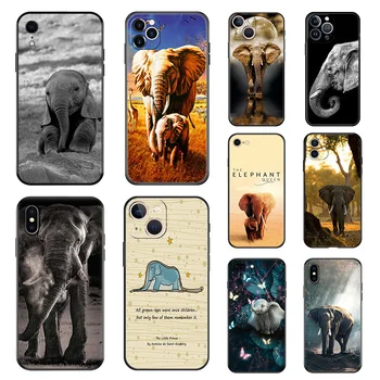 Матовый Чехол Для Телефона iPhone 15 Pro Max 14 12 11 13 Mini 7 8 Plus XS SE 2022 X XR 14Pro Elephant Baby Animal Черный Мягкий Чехол