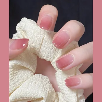 24шт Персиково-розовый Многоразовый набор для постепенного окрашивания ногтей, поддельные наконечники с полным покрытием, глянцевые с дизайном, нейл-арт с полным покрытием.