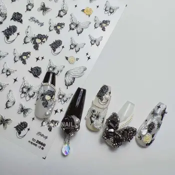 Аксессуары для маникюра в стиле ретро 3D Рельефный Бант Наклейки для ногтей Украшения для ногтей Цветы Наклейки для ногтей Бабочки Наклейки для ногтей
