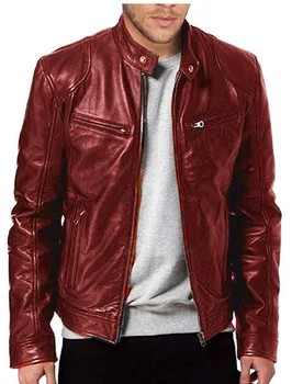 2023 Новая мужская одежда, Мужское кожаное пальто со стоячим воротником, мотоциклетная кожаная куртка в стиле панк, осень-зима