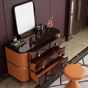 Современный минималистичный и нежный мраморный комод ProCare Nordic с креслом love, туалетным зеркалом и прикроватной тумбочкой