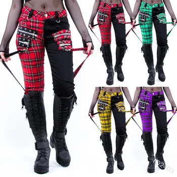 2020 Женская мода Готические брюки-стрейч в стиле панк Средневековый Хэллоуин Косплей для средневековья Бандажные вечерние костюмы с решеткой Брюки