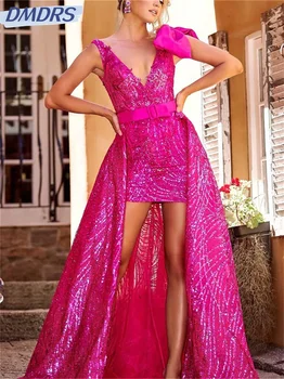 Очаровательное вечернее платье с поясом и пайетками 2024, Классическое платье длиной до колен, стильные платья без рукавов со съемным подолом, Vestidos De Novia