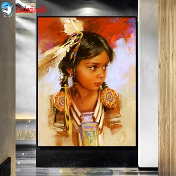 Полная квадратная алмазная вышивка индийская маленькая девочка, 5D круглая Алмазная картина 