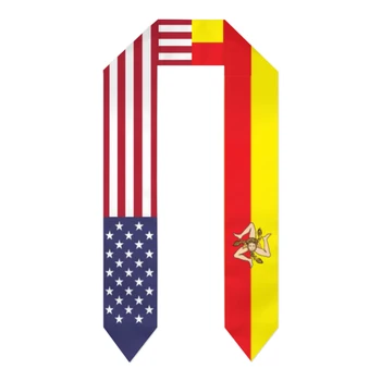Выпускной пояс Остров Сицилия и США Палантин с флагом США, шали, обертывания для выпускников, подарки для Международной студенческой гордости Scraf