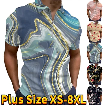 Новая летняя мужская рубашка поло 2023 года, модная повседневная футболка с 3D-принтом, топ с коротким рукавом на молнии с лацканами, Тонкая дышащая рубашка поло