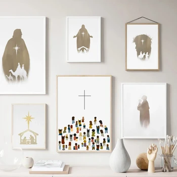 Рисунки на стенах с крестом Иисуса Христа, живопись на холсте, плакаты и принты на скандинавскую тему, картины для гостиной, домашний декор