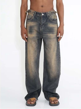 Старые мужские джинсы из ворсистого денима в стиле ретро, Весна и лето, Новые градиентные прямые джинсы, повседневные широкие брюки для мужчин с высокой улицей.