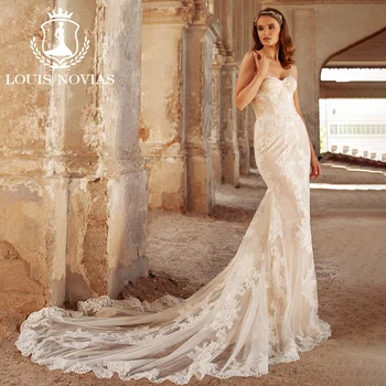 Свадебное платье-русалка LOUIS NOVIAS с жакетом 2023, Свадебное платье со шлейфом из органзы с вышивкой в виде сердечка, Vestidos De Novia