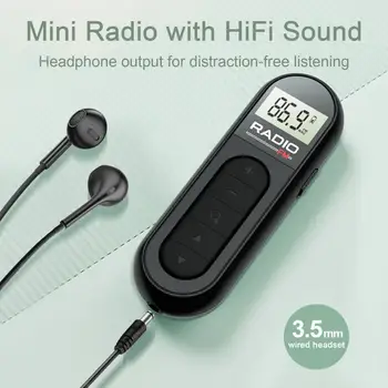 Портативное Мини-FM-радио с клипсой, четкий сигнал, ЖК-дисплей с низким уровнем искажений, Перезаряжаемое Высокочувствительное мини-радио.