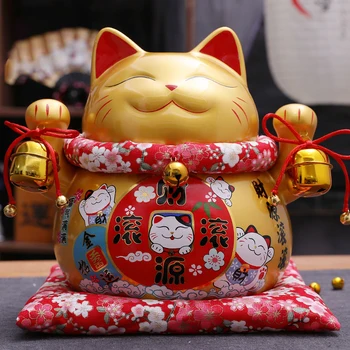 Золотое Керамическое украшение для дома Maneki Neko, Копилка с котом-фортуной, Фигурка-копилка, декор в стиле Фэн-шуй