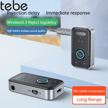 Tebe Автомобильный Aux Bluetooth 5.3 Аудиоприемник передатчик Беспроводной 3,5 мм Разъем Музыкальный адаптер с микрофоном для телевизора Наушники с динамиком