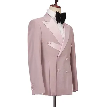 2022 Новый Дизайн, Розовое Черное Пальто, Брючный костюм, 2 шт., Блейзер С Отворотом, Деловой Высококачественный Мужской костюм, Свадебный костюм (Куртка + брюки)