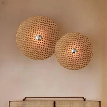 Классическая бамбуковая лампа ручной вязки, настенный светильник из ротанга для домашнего ресторана, прикроватное освещение в спальне, дизайнерский светильник для домашнего декора, плетение