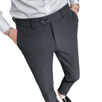 Весна-осень, новые мужские деловые брюки для повседневного костюма, модные однотонные брюки с нежным утолщением, мужские брендовые брюки для костюма Little Feet