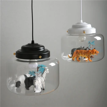 Подвесные светильники в скандинавском стиле с мультяшным рисунком, светодиодное освещение, подвесные светильники с милыми животными для детской комнаты, стеклянная лампа, подарок для домашнего декора в спальне
