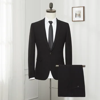 Черный мужской костюм Lansboter, 2 предмета, деловая Корейская версия, приталенное вечернее платье, профессиональный свадебный костюм, пальто с брюками