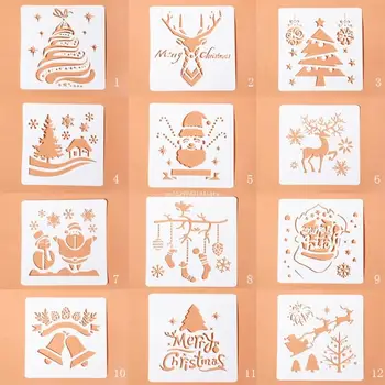 Упаковка из 12 многоразовых трафаретов для рождественской росписи, трафареты для рисования своими руками, прямая поставка