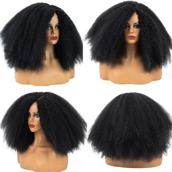 Длинный парик с кудрявыми прямыми синтетическими волосами, афро-парики для женщин, парик из волос Яки, черные парики из натуральных мягких волос, ежедневное использование для вечеринок и косплея