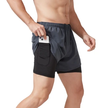Мужские спортивные брюки свободного кроя длиной три четверти, Быстросохнущие двухслойные шорты