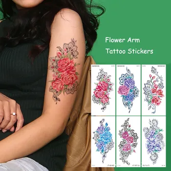 Цветные Цветы Татуировки Наклейки Мода Сексуальный Цветок Рука Водонепроницаемый Прочный Поддельная Татуировка Женская Рука Завод Наклейки