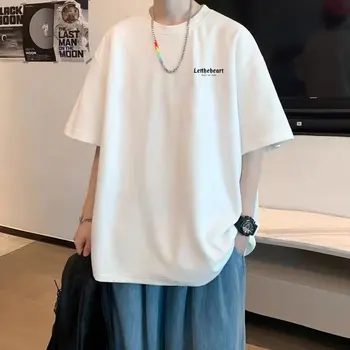 Летняя футболка с буквенным принтом, мужская Корейская уличная одежда с круглым вырезом, Японские футболки в стиле хип-хоп, Свободные футболки с коротким рукавом, Мужские