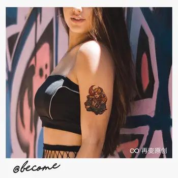 Временная Татуировка Цветной Рисунок Луна Девушка Татуировки Наклейки Водонепроницаемый Y2K Поддельные Татуировки Для Женщин Милый Фестиваль Тату Оптом