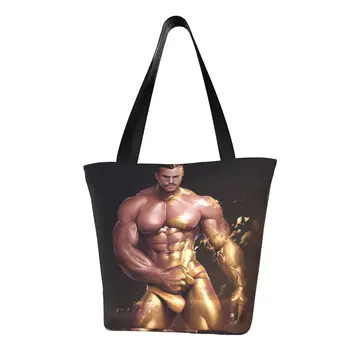 Сексуальный мультяшный красавчик, мускулистое тело для тренажерного зала, гей-мышечная сумка для покупок, холщовая сумка на плечо, сумки для покупок для гей-прайда, сумки для покупок в продуктовых магазинах