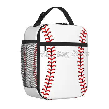 Бейсбольная спортивная сумка для ланча с красной строчкой, Многоразовый термальный ланч-бокс, портативный холодильник, сумки-бенто для женщин, мужчин, детей