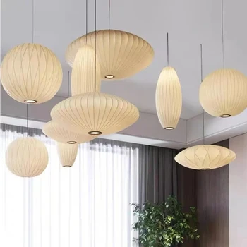 Простой фонарь подвесной светильник Белая шелковая лампа Дизайнерская комната Магазин одежды Японская бумажная люстра Татами
