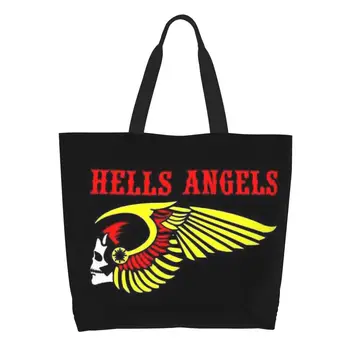 Сумки-тоут с логотипом Kawaii Hells Angels World для покупок, многоразовая мотоциклетная холщовая сумка для покупок