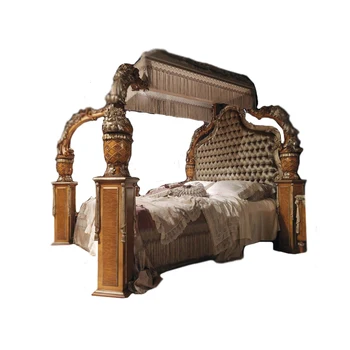 Резьба по дереву в главной спальне двуспальная кровать Французская римская колонна роскошная кровать итальянская вилла кровать