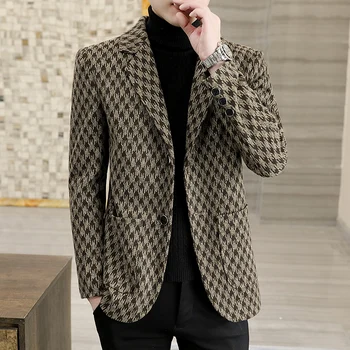 2023 Высококачественный мужской модный костюм из бутика, молодежная весенне-осенняя повседневная Корейская версия, однотонное пальто Западного тренда, красивое пальто