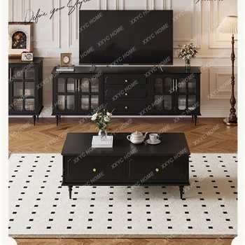 Комбинация ТВ-шкафа и чайного столика в гостиной, Простая современная небольшая квартира, Усиленная Черная подставка для телевизора Во французском стиле