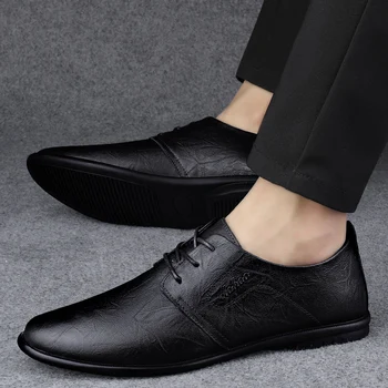 Мужская кожаная обувь, оксфорды на шнуровке, модный британский стиль, натуральная кожа, мужская официальная обувь для отдыха и вечеринок, мужская обувь
